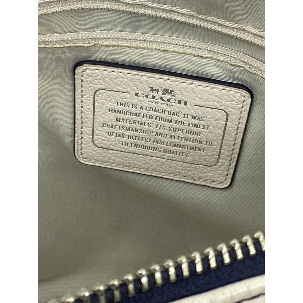 Coach Navy Blue Pebbled Leather Satchel Crossbody Bag White Trim Silver FLAWS - Picture 11 of 11